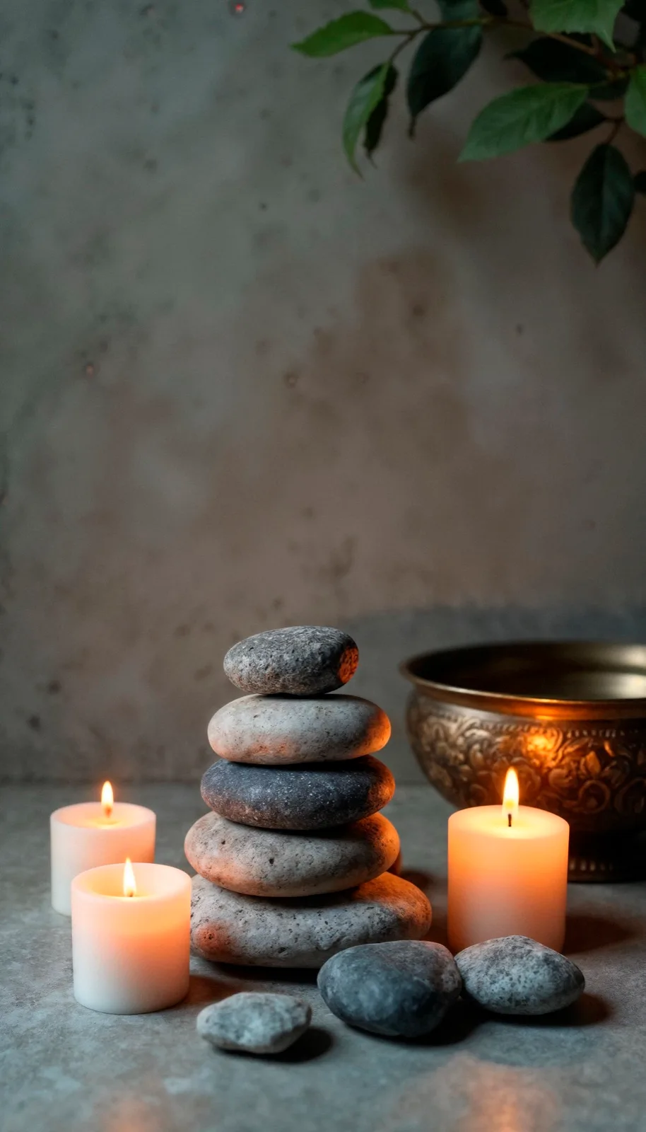 Ambiente de spa con piedras zen y velas